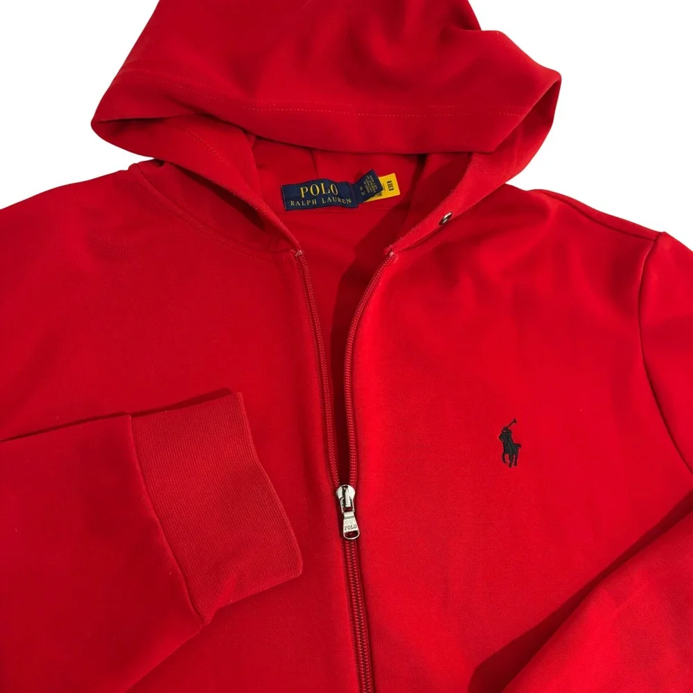 Polo Ralph Lauren Sweatshirt Hoodie Men XL Red Full Zip Double Knit Pony Logo